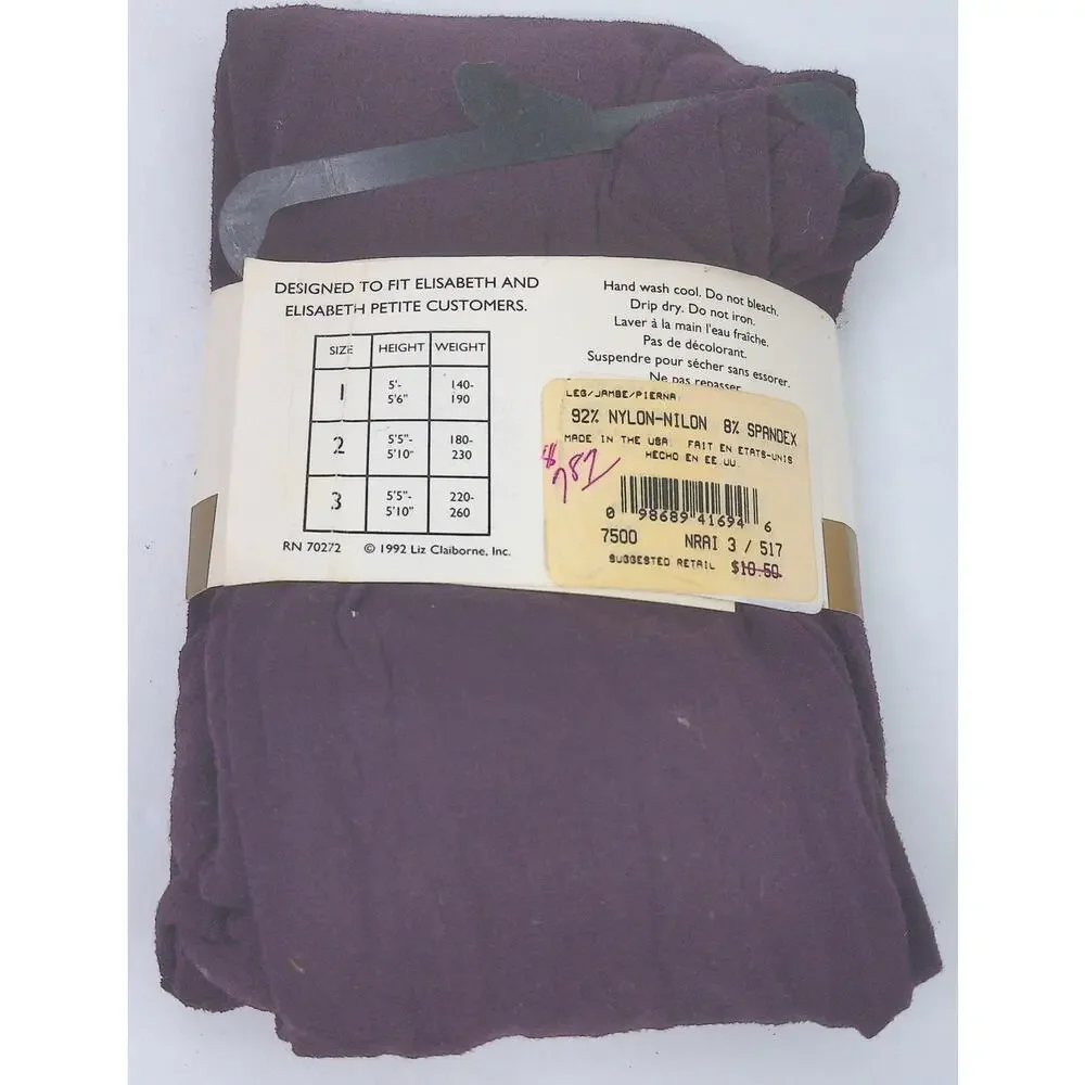 Vtg 1992 Elisabeth Liz Claiborne Everyday Opaque Tights Purple NOS New Size 3